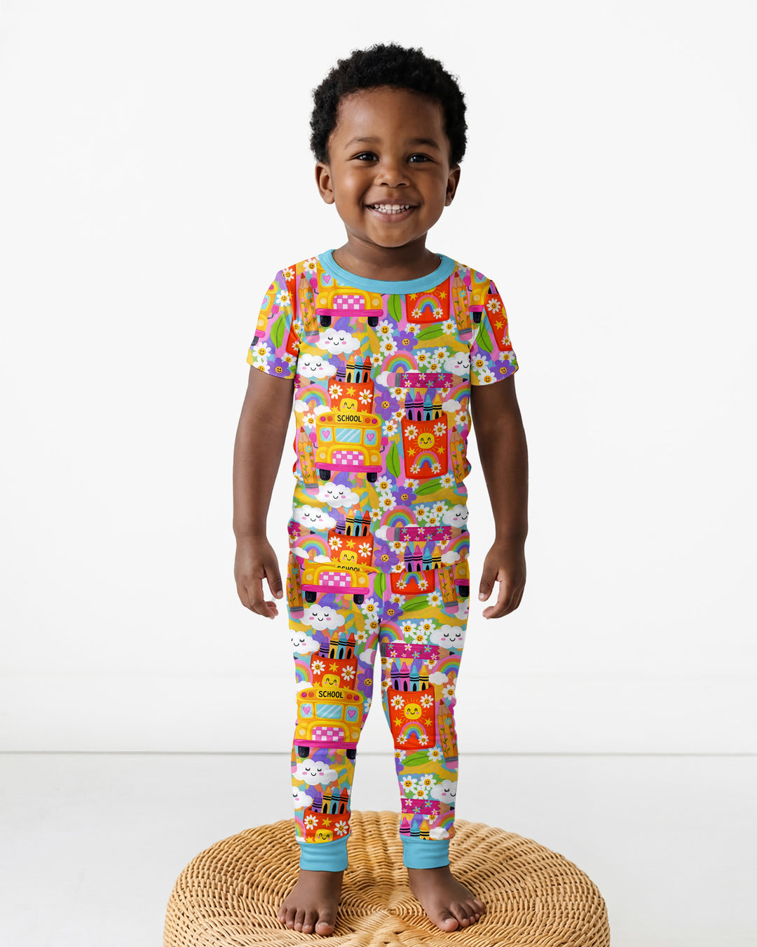 Retro Happy Classroom Bamboo Two Piece Short Sleeve Pajama Set