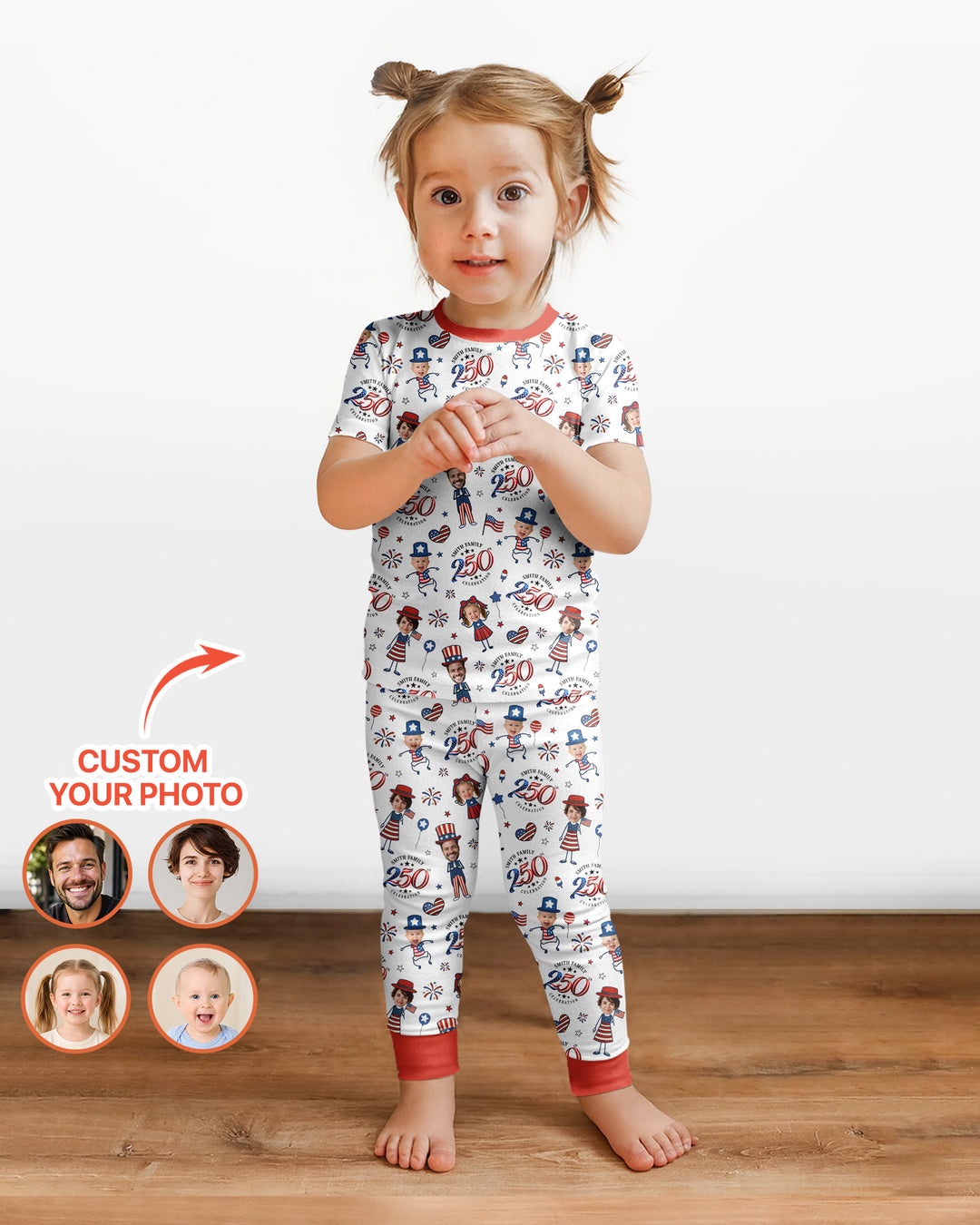 Custom Photo Smith Family Celebration  Bamboo Two Piece Short Sleeve Pajama Set