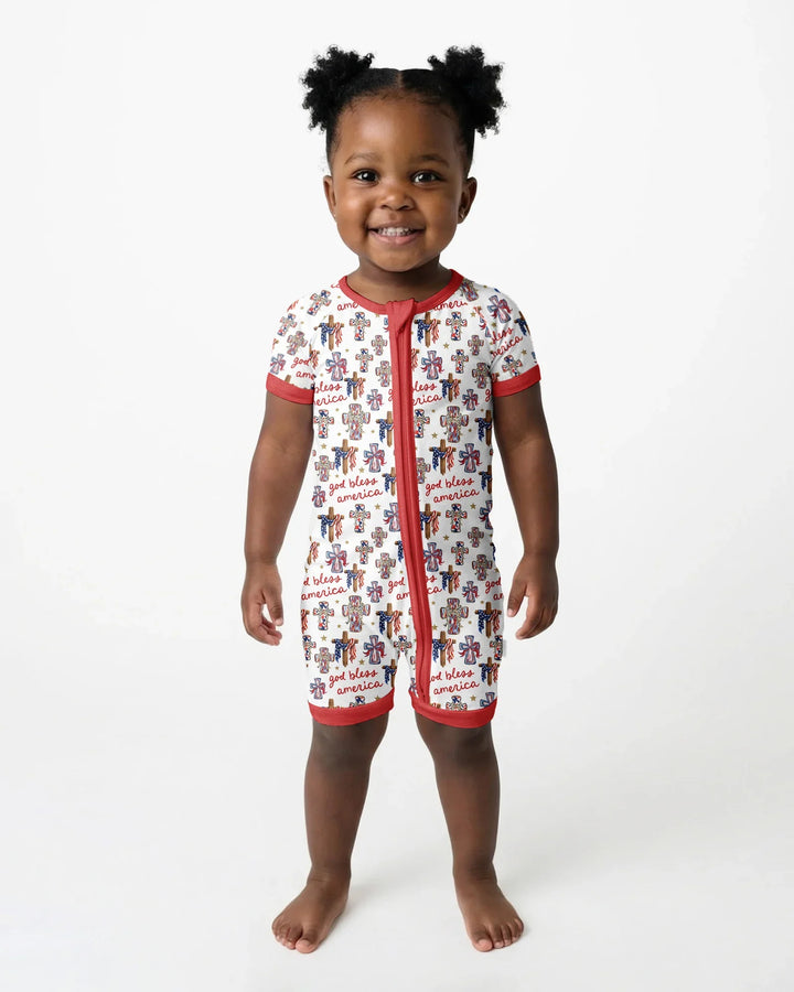 God Bless America Family Matching Bamboo Shorty Zippy