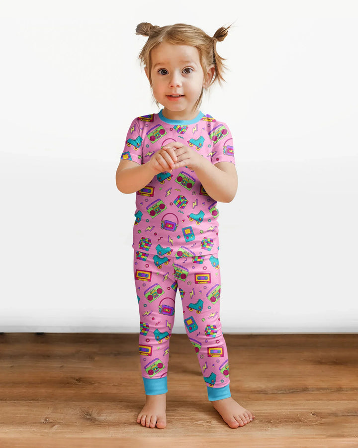 80s Retro Neon Bamboo Two Piece Short Sleeve Pajama Set