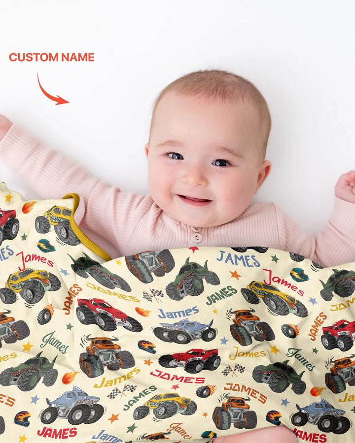 Personalized Monster Truck Bamboo Blanket