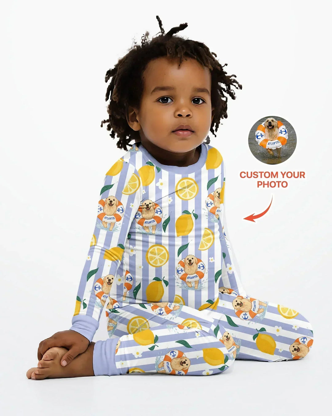 Custom Image Summer Lemon Bamboo Two Piece Long Sleeve Pajama Set
