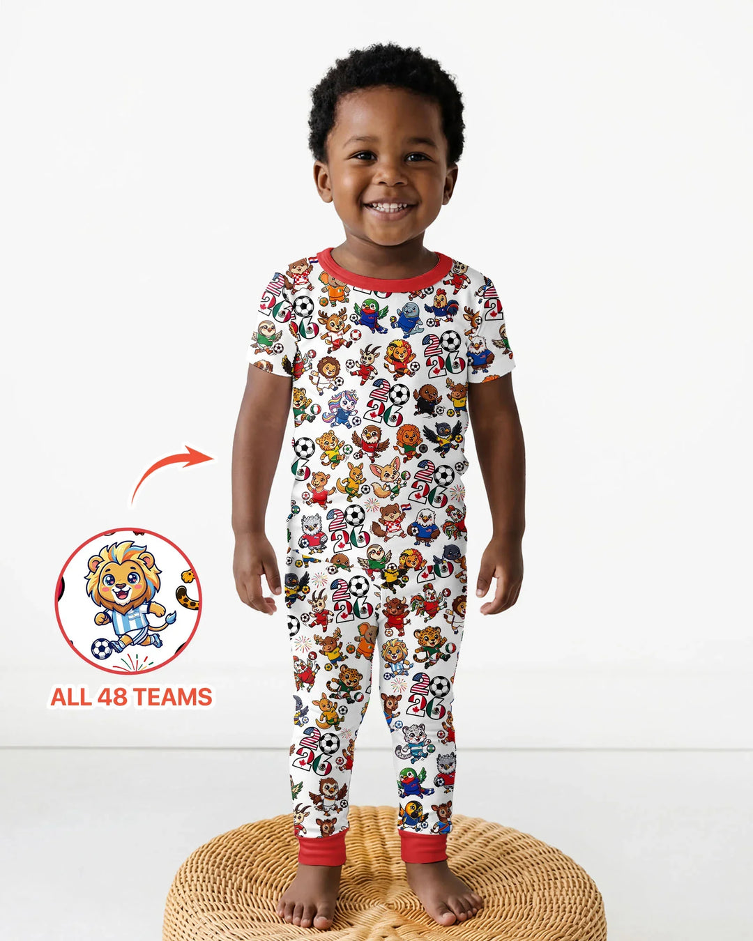 Kawaii Animals Soccer Tour 2026 Family Matching Bamboo Two Piece Short Sleeve Pajama Set