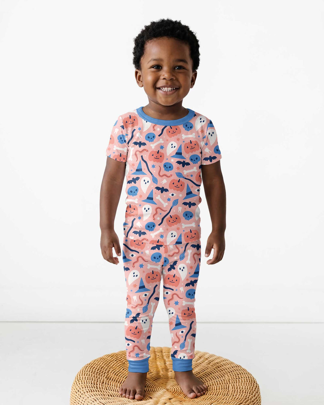 Pastel Pumpkins Skulls And Witch Craft Bamboo Two Piece Short Sleeve Pajama Set