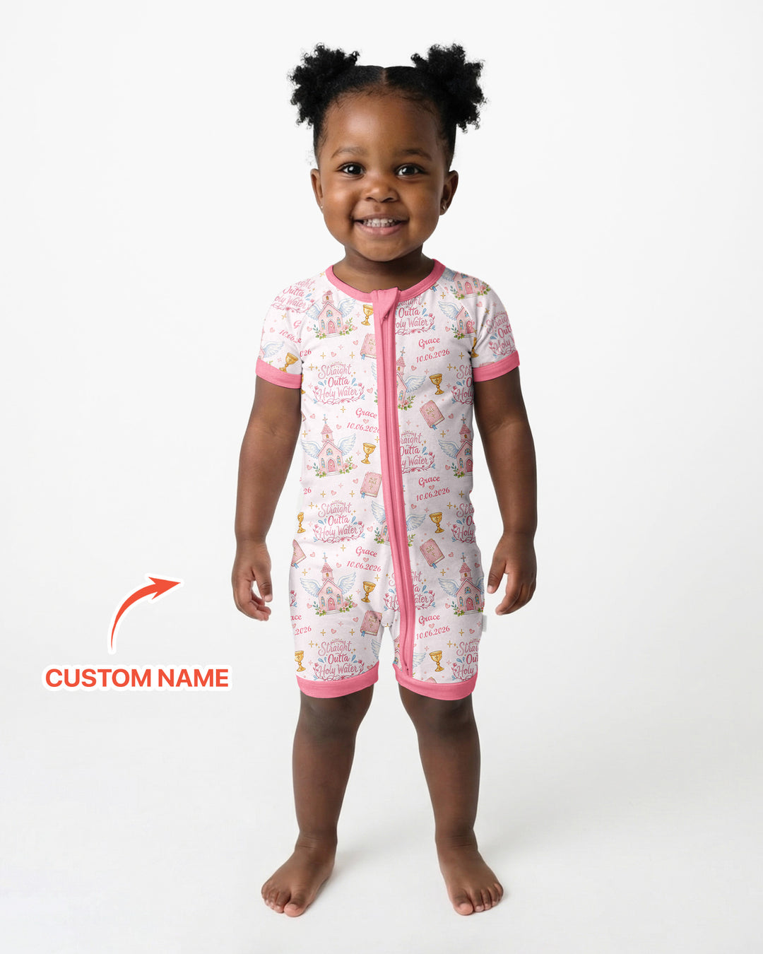 Custom Name Baptism Christening Straight Outta Holy Water Bamboo Shorty Zippy