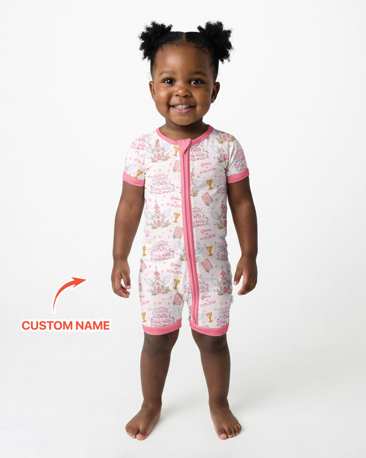 Custom Name Baptism Christening Straight Outta Holy Water Bamboo Shorty Zippy