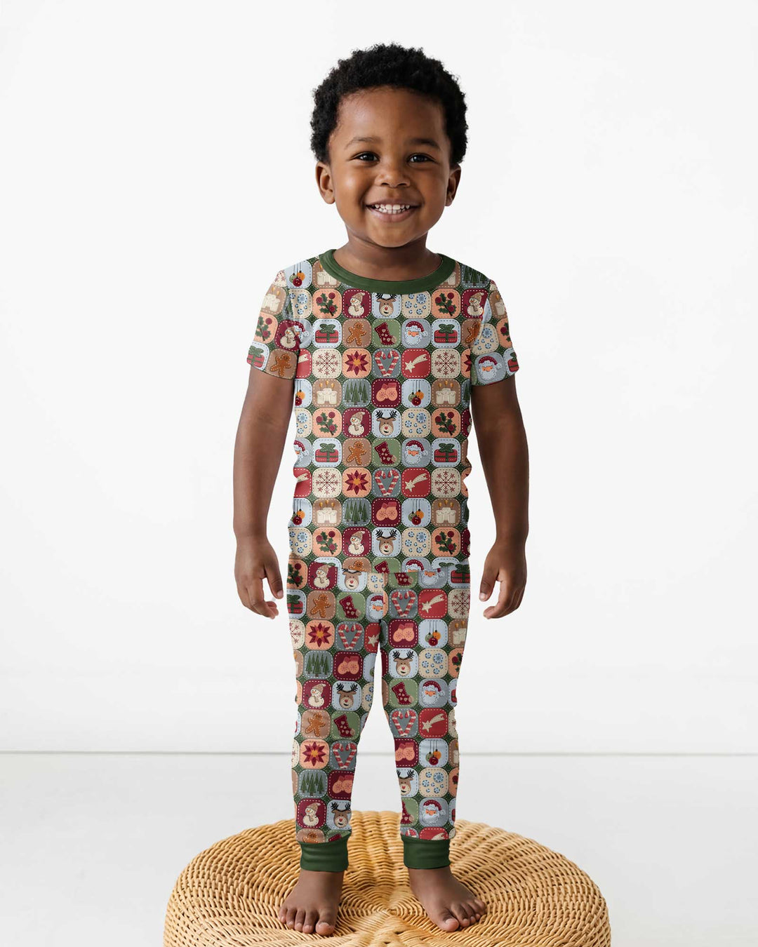 Christmas Felt Patchwork Bamboo Two Piece Short Sleeve Pajama Set