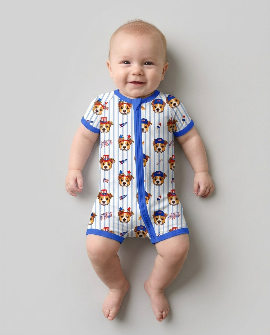 Custom Pet Image 4th of July Family Matching Bamboo Shorty Zippy