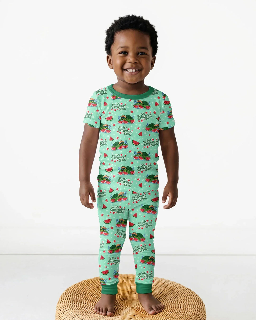 Watermelon Turtle Family Matching Bamboo Two Piece Short Sleeve Pajama Set