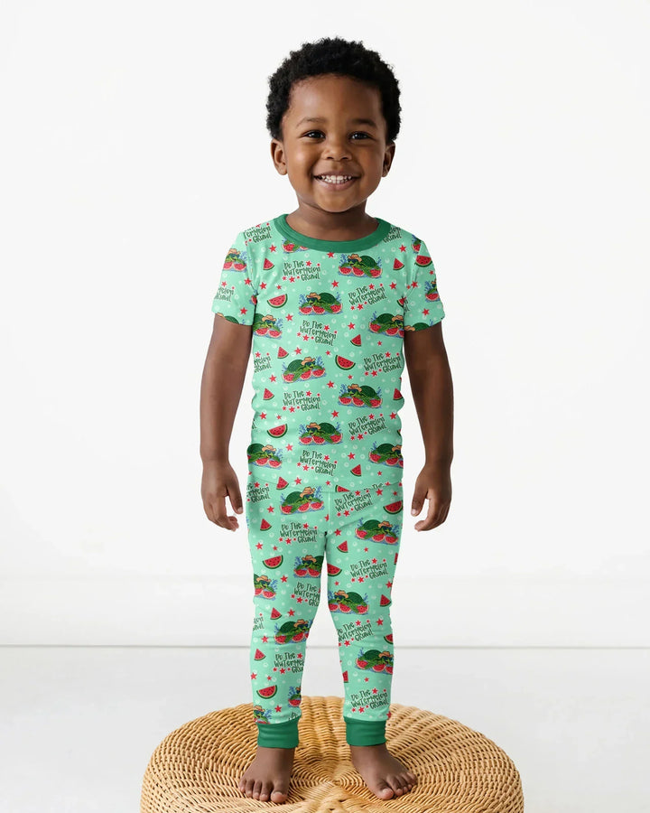 Watermelon Turtle Family Matching Bamboo Two Piece Short Sleeve Pajama Set