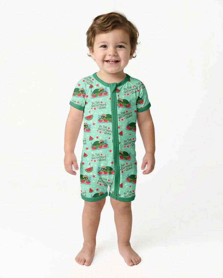 Watermelon Turtle Family Matching Bamboo Shorty Zippy