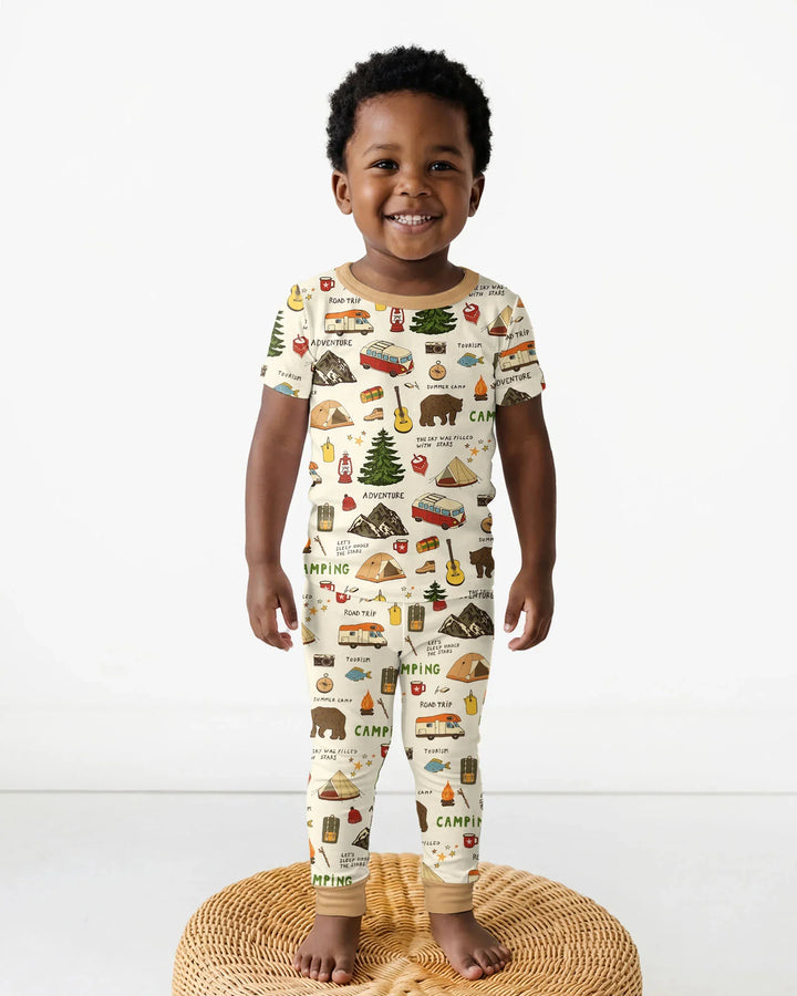 Outdoor Camping Adventure Family Matching Bamboo Two Piece Short Sleeve Pajama Set