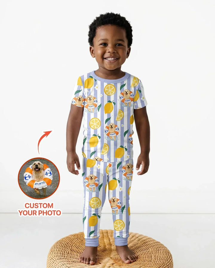 Custom Image Summer Lemon Bamboo Two Piece Short Sleeve Pajama Set