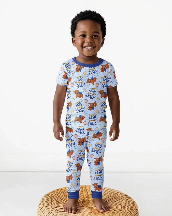 I Have A Hero Daddy & Me Matching Bamboo Two Piece Short Sleeve Pajama Set