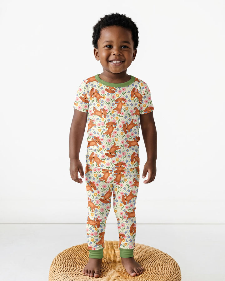 Dachshund Blooms Family Matching Bamboo Two Piece Short Sleeve Pajama Set