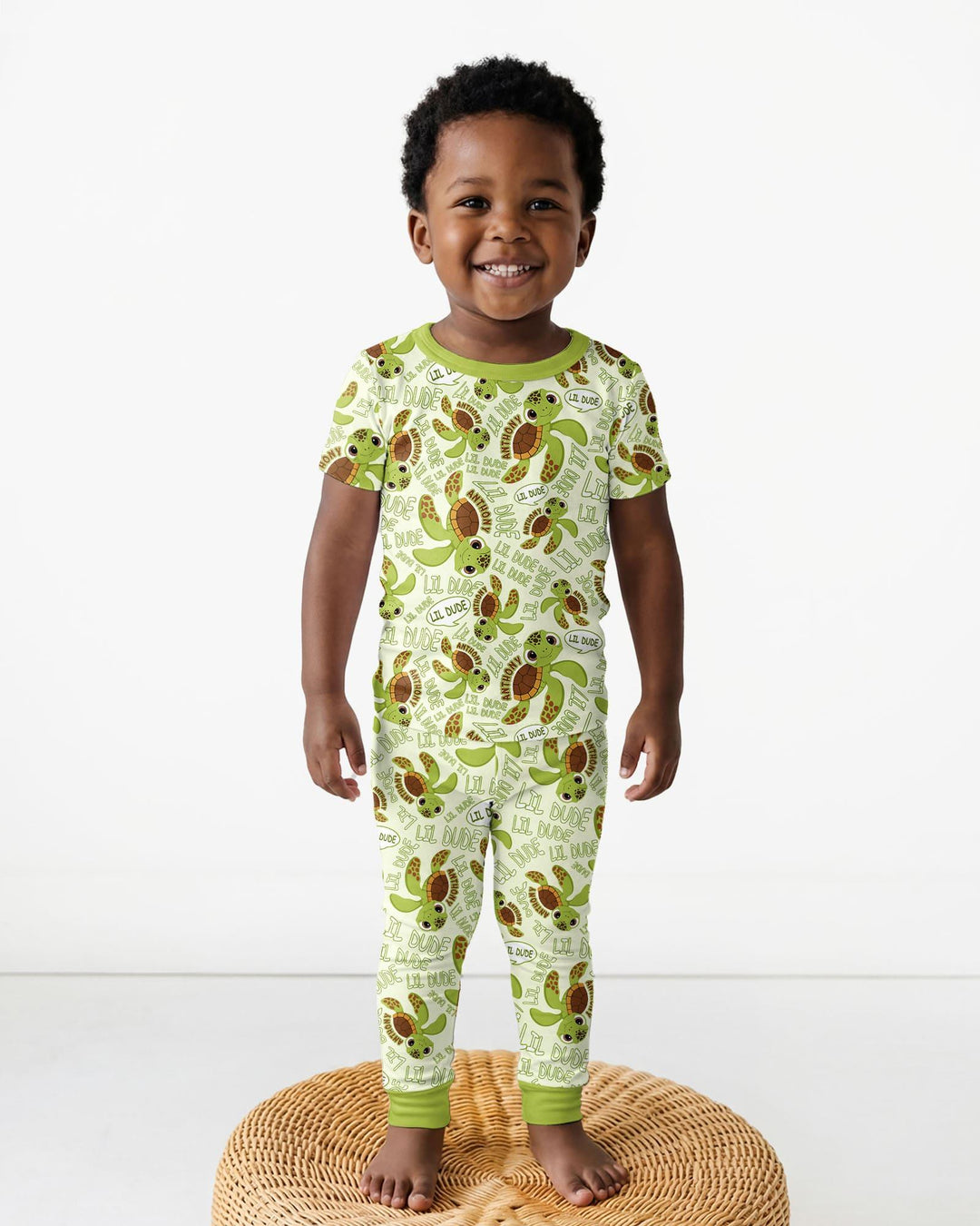 Custom Name Version Father and Son Turtle Bamboo Two Piece Short Sleeve Pajama Set