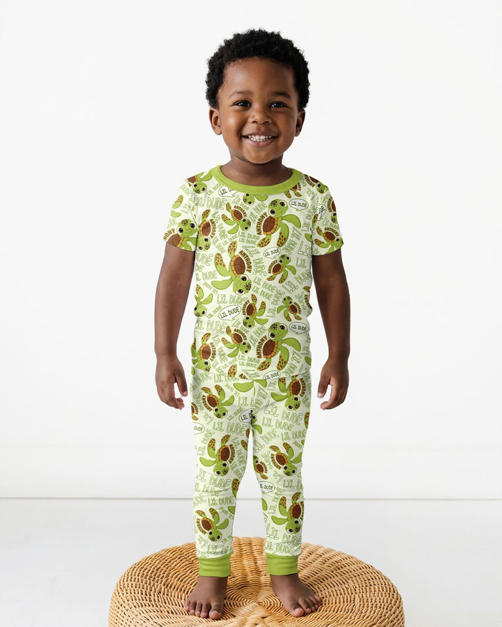 Custom Name Version Father and Son Turtle Bamboo Two Piece Short Sleeve Pajama Set