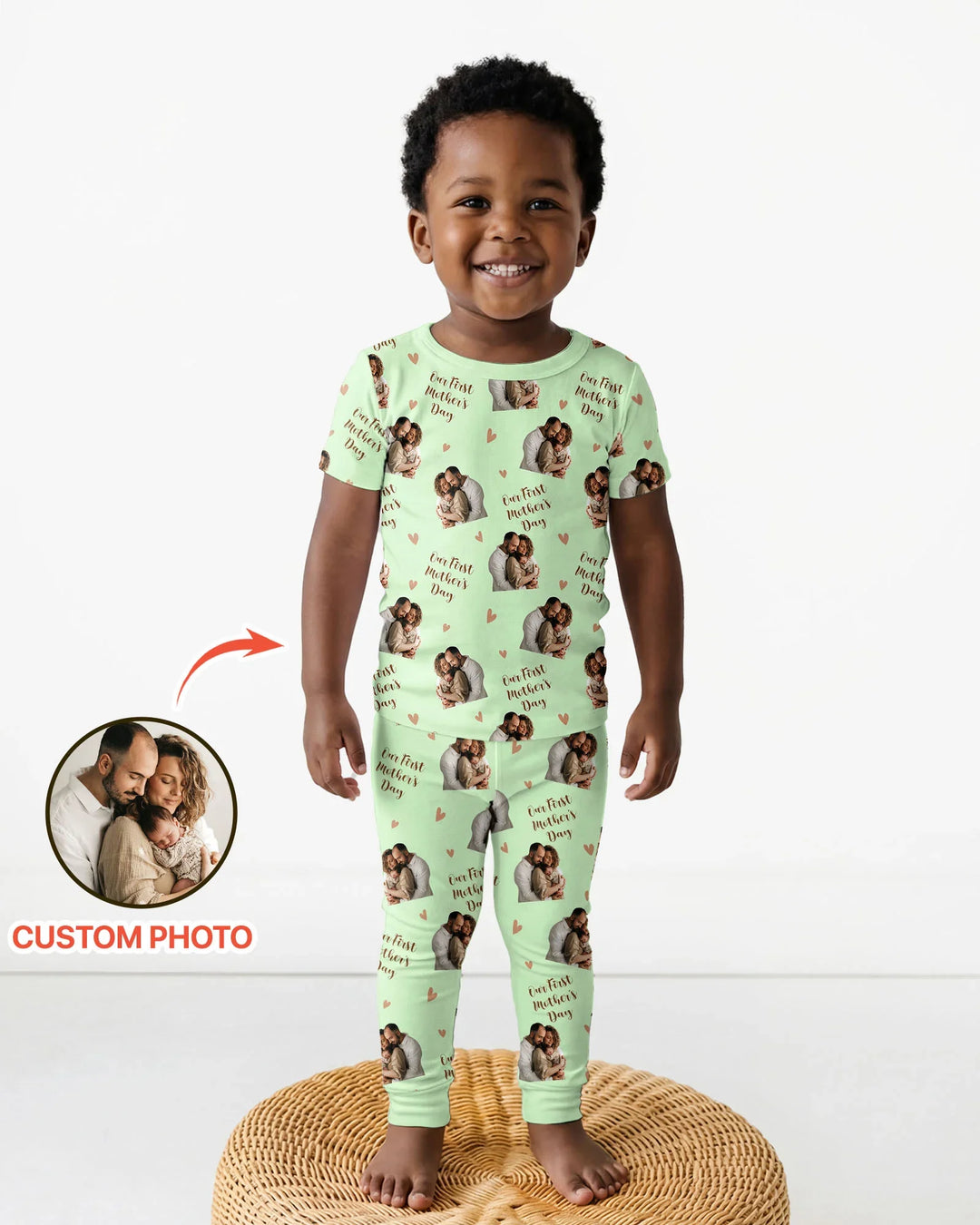 Custom Photo Our First as Parents Bamboo Two Piece Short Sleeve Pajama Set