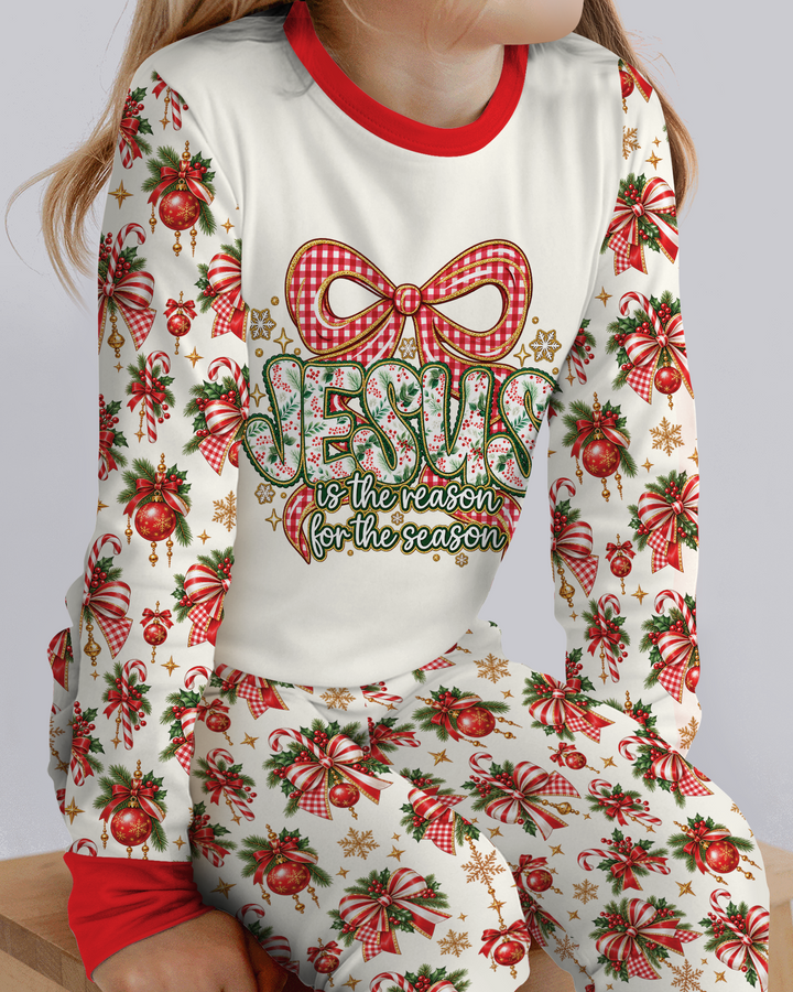 Coquette Floral Jesus Is The Reason Mommy And Me Matching Bamboo Two Piece Long Sleeve Pajama Set