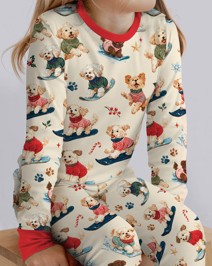 Snowboarding Dogs Bamboo Two Piece Long Sleeve Pajama Set
