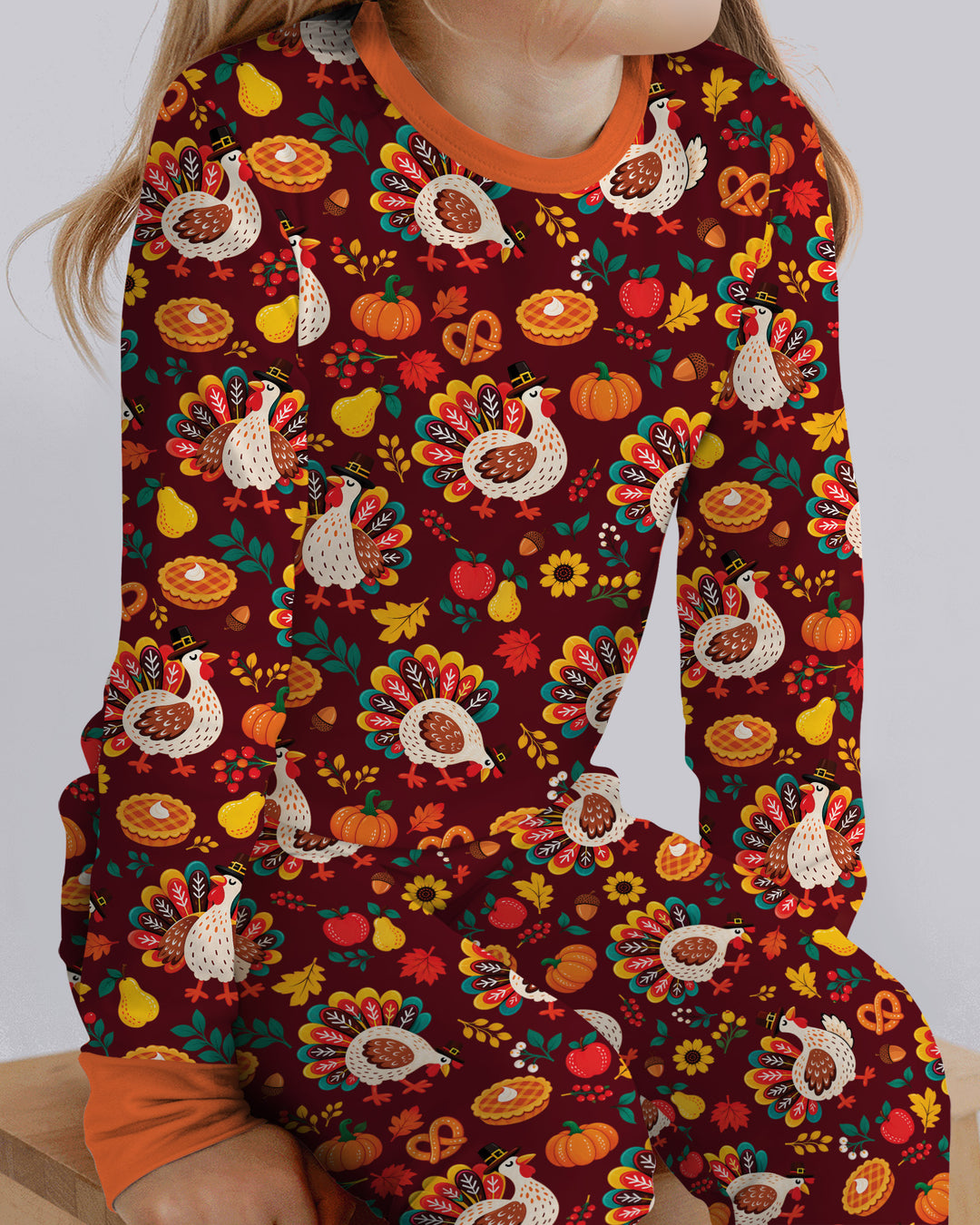 Festive Turkey Fall Harvest Bamboo Two Piece Long Sleeve Pajama Set