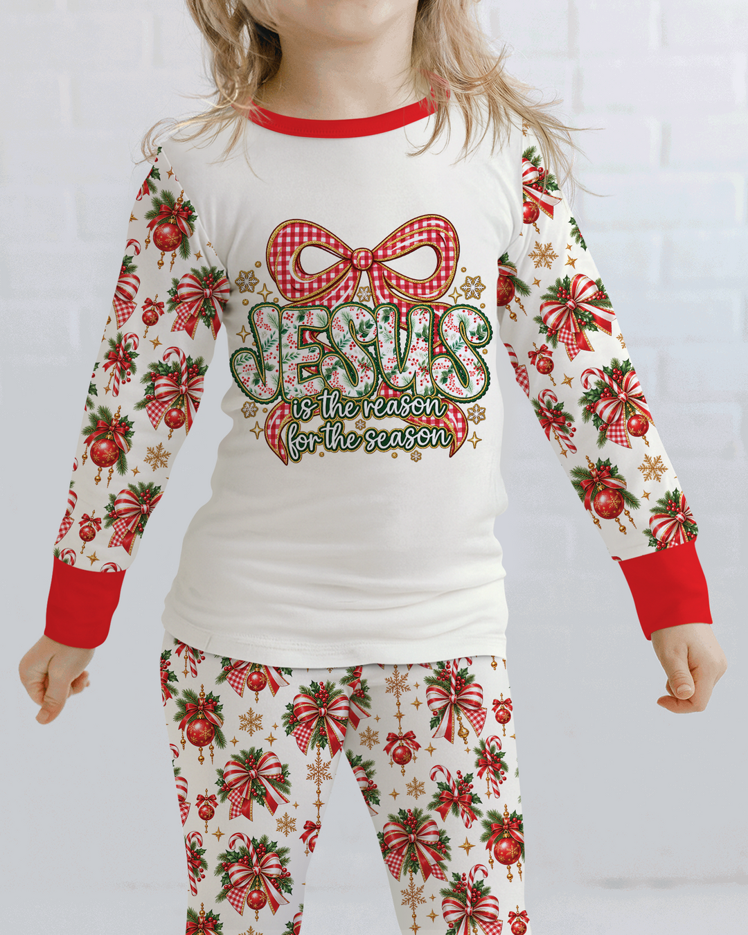 Coquette Floral Jesus Is The Reason Mommy And Me Matching Bamboo Two Piece Long Sleeve Pajama Set