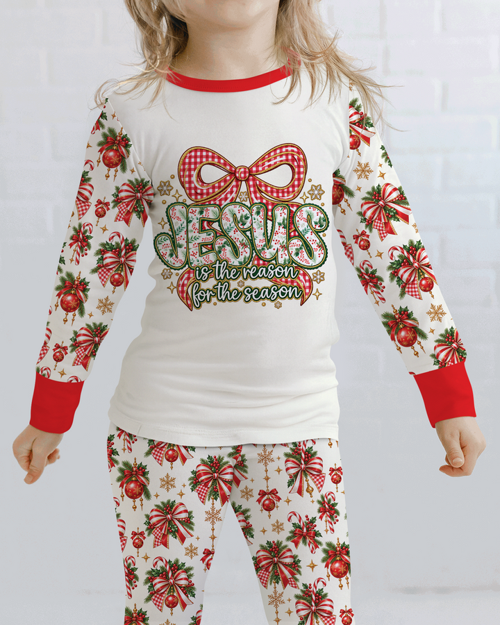 Coquette Floral Jesus Is The Reason Mommy And Me Matching Bamboo Two Piece Long Sleeve Pajama Set