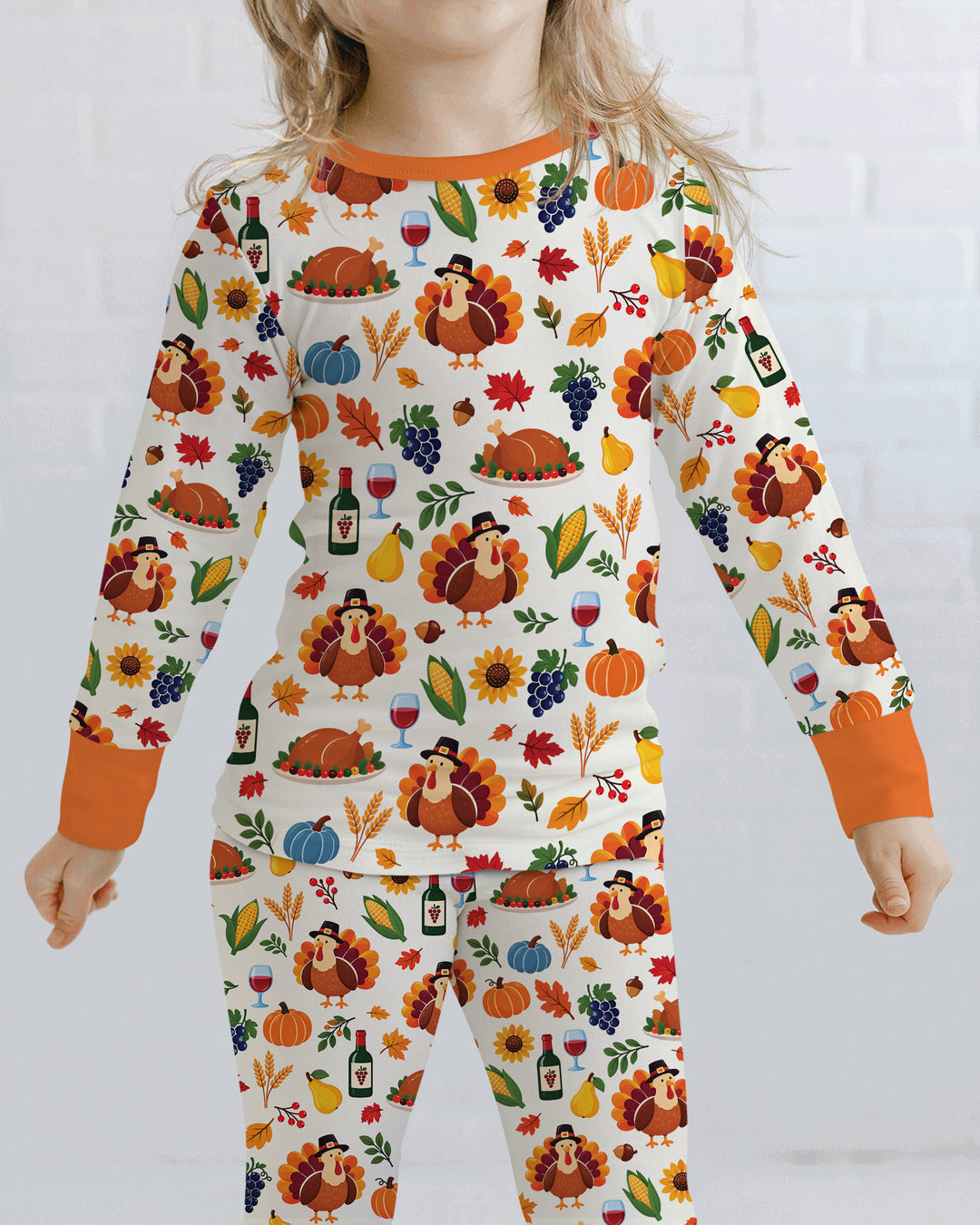 Thanksgiving Turkey Wine Harvest Bamboo Two Piece Long Sleeve Pajama Set