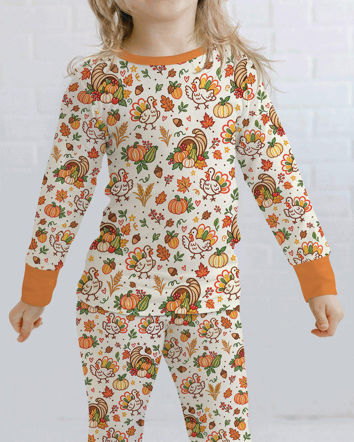 Thanksgiving Turkey Sketch Bamboo Two Piece Long Sleeve Pajama Set
