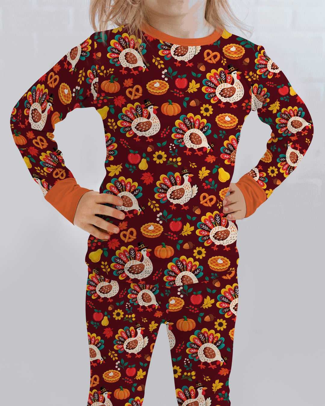 Festive Turkey Fall Harvest Bamboo Two Piece Long Sleeve Pajama Set