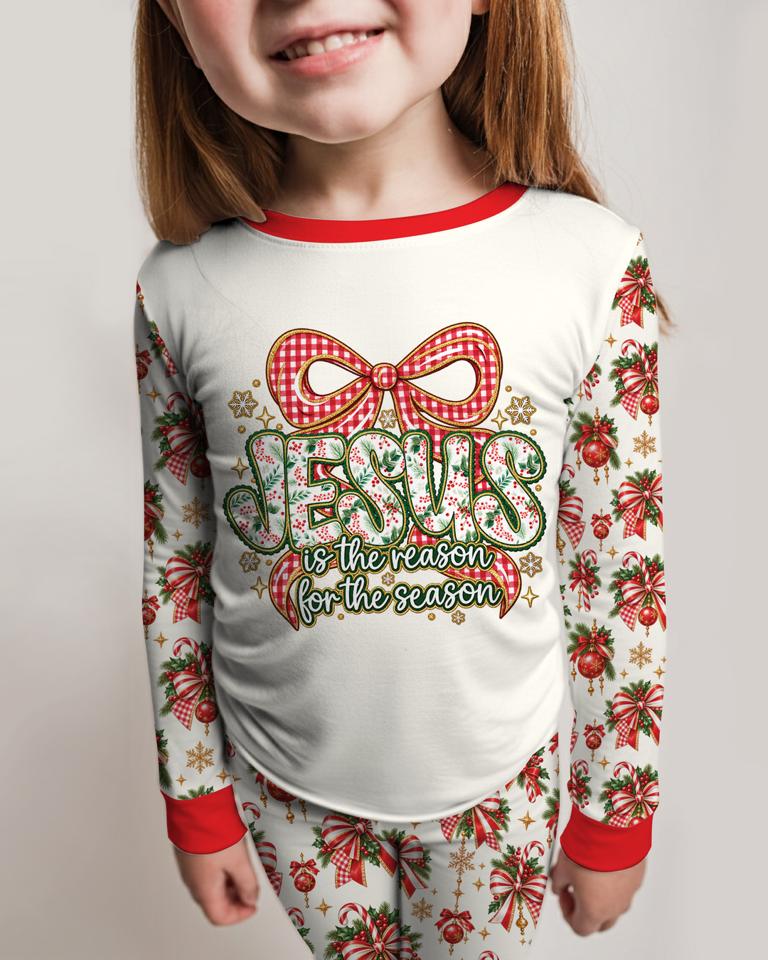 Coquette Floral Jesus Is The Reason Mommy And Me Matching Bamboo Two Piece Long Sleeve Pajama Set