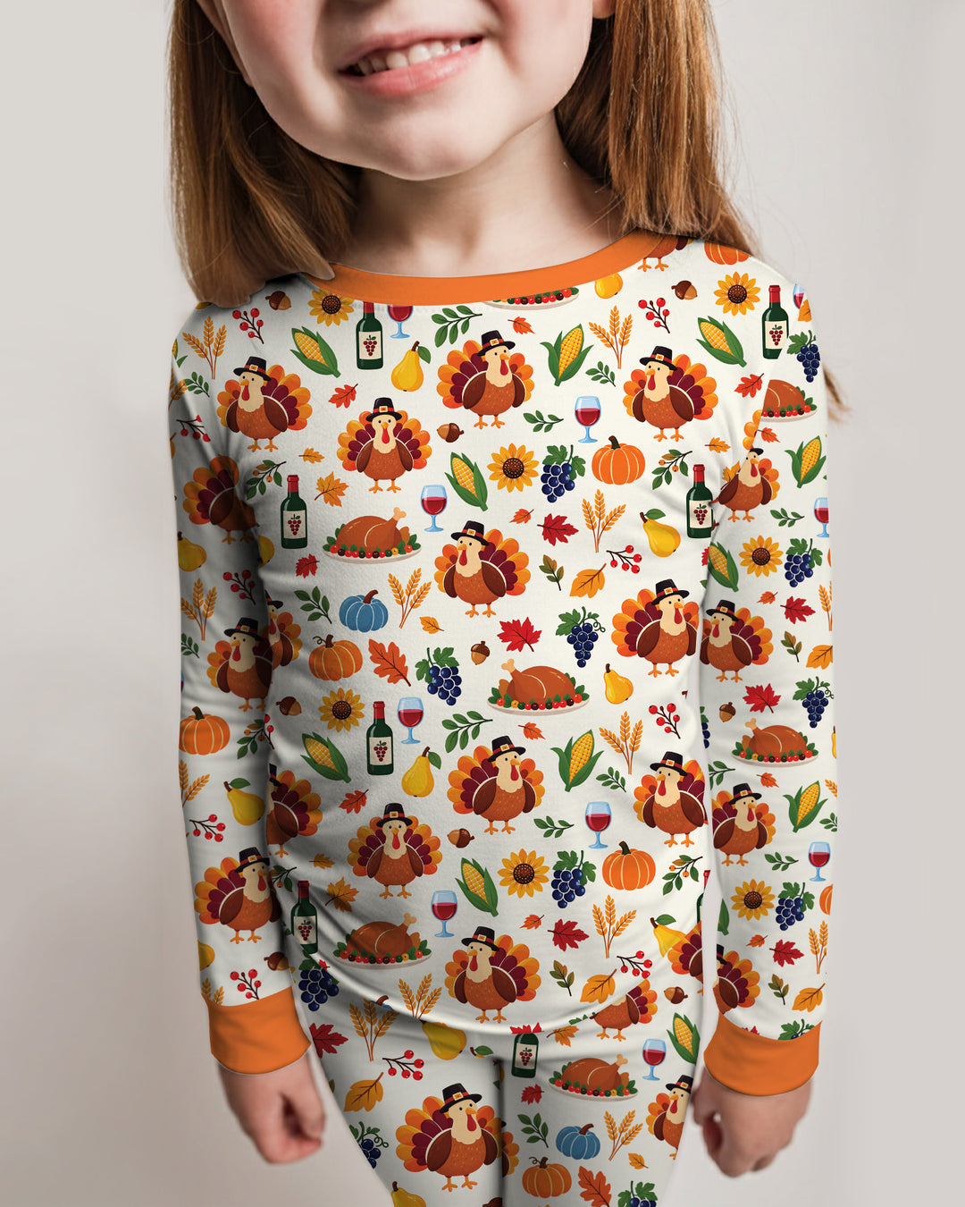 Thanksgiving Turkey Wine Harvest Bamboo Two Piece Long Sleeve Pajama Set