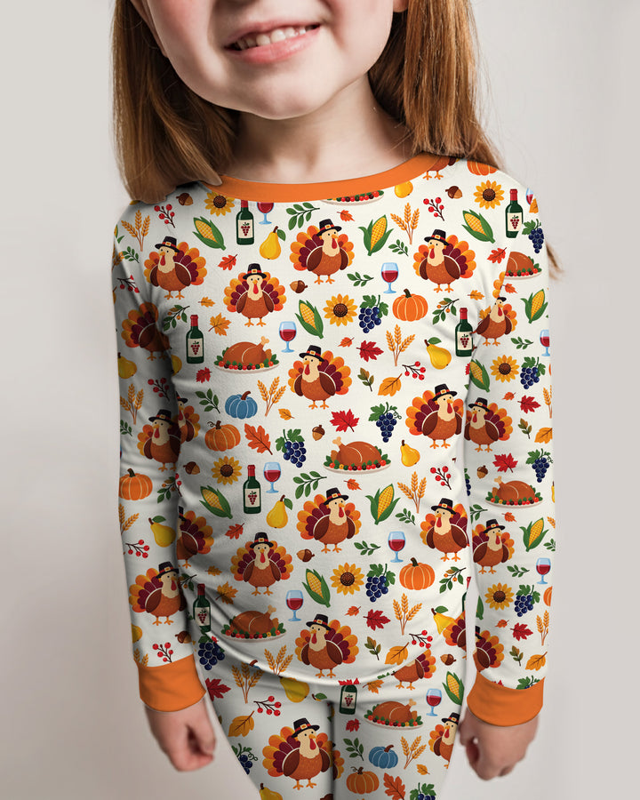 Thanksgiving Turkey Wine Harvest Bamboo Two Piece Long Sleeve Pajama Set