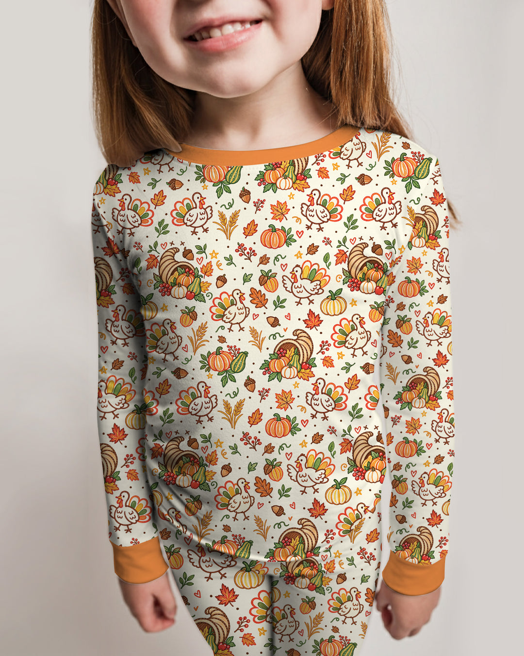 Thanksgiving Turkey Sketch Bamboo Two Piece Long Sleeve Pajama Set
