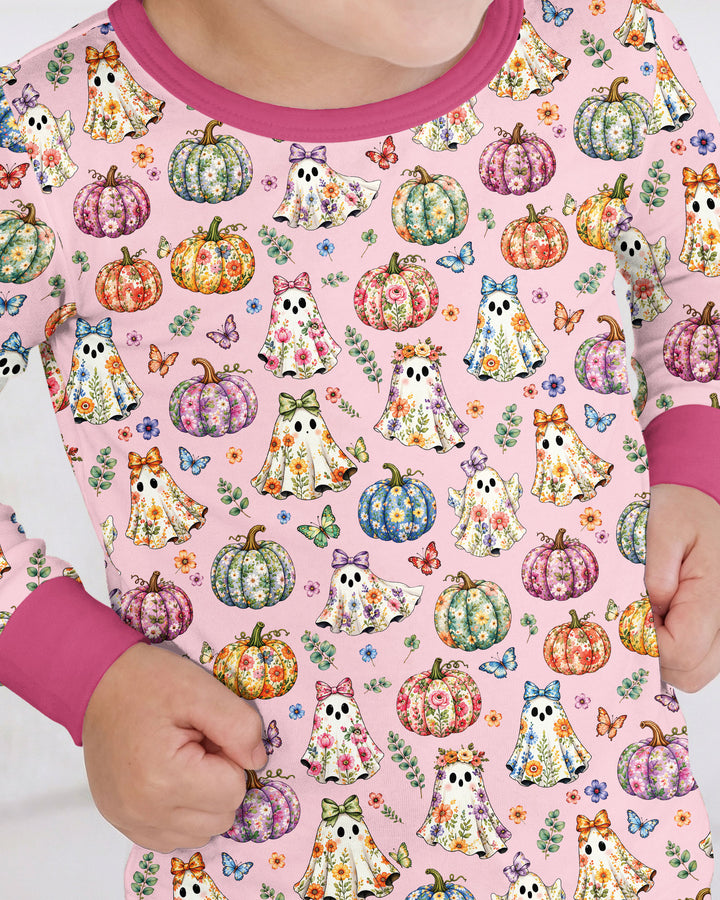 Floral Ghost Halloween Bamboo Two Piece Long Sleeve Pajama Set