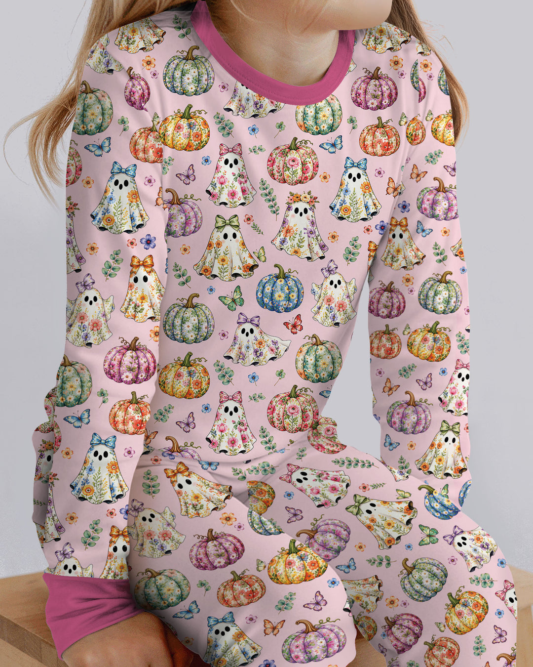 Floral Ghost Halloween Bamboo Two Piece Long Sleeve Pajama Set