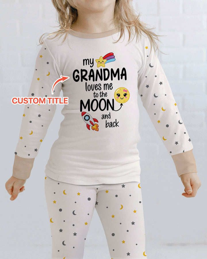My Grandma Loves Me To The Moon And Back Bamboo Two Piece Long Sleeve Pajama Set