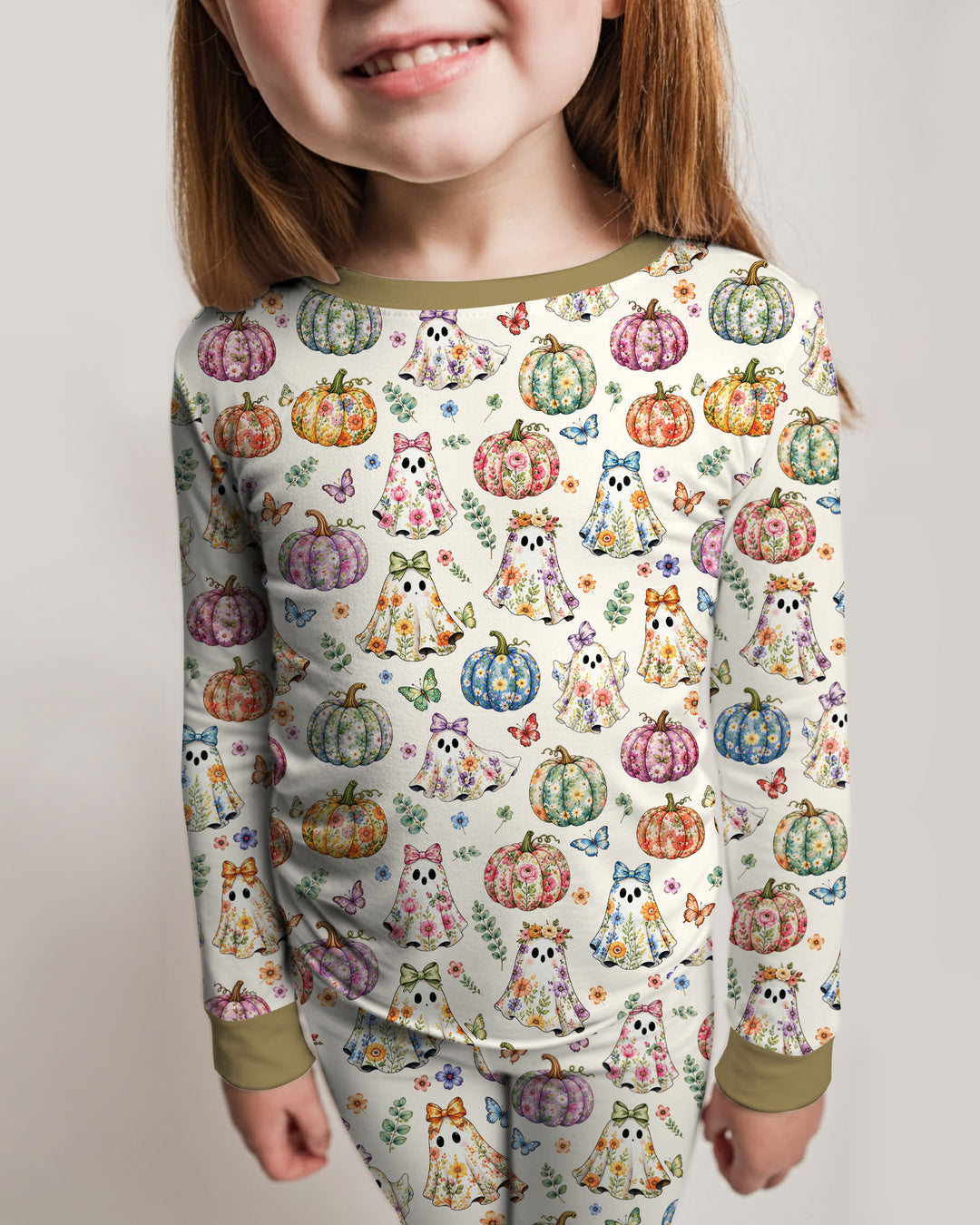 Floral Ghost Halloween Bamboo Two Piece Long Sleeve Pajama Set