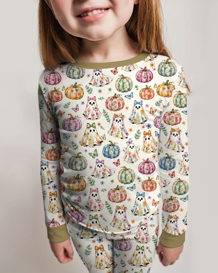 Floral Ghost Halloween Bamboo Two Piece Long Sleeve Pajama Set
