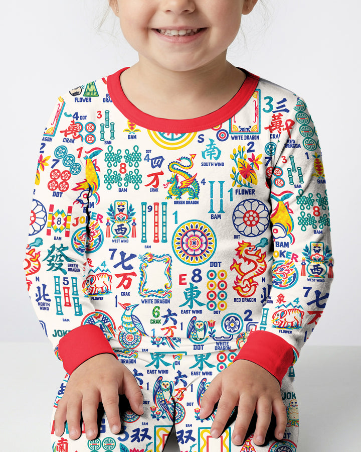 Mahjong Time Family Matching Bamboo Two Piece Long Sleeve Pajama Set