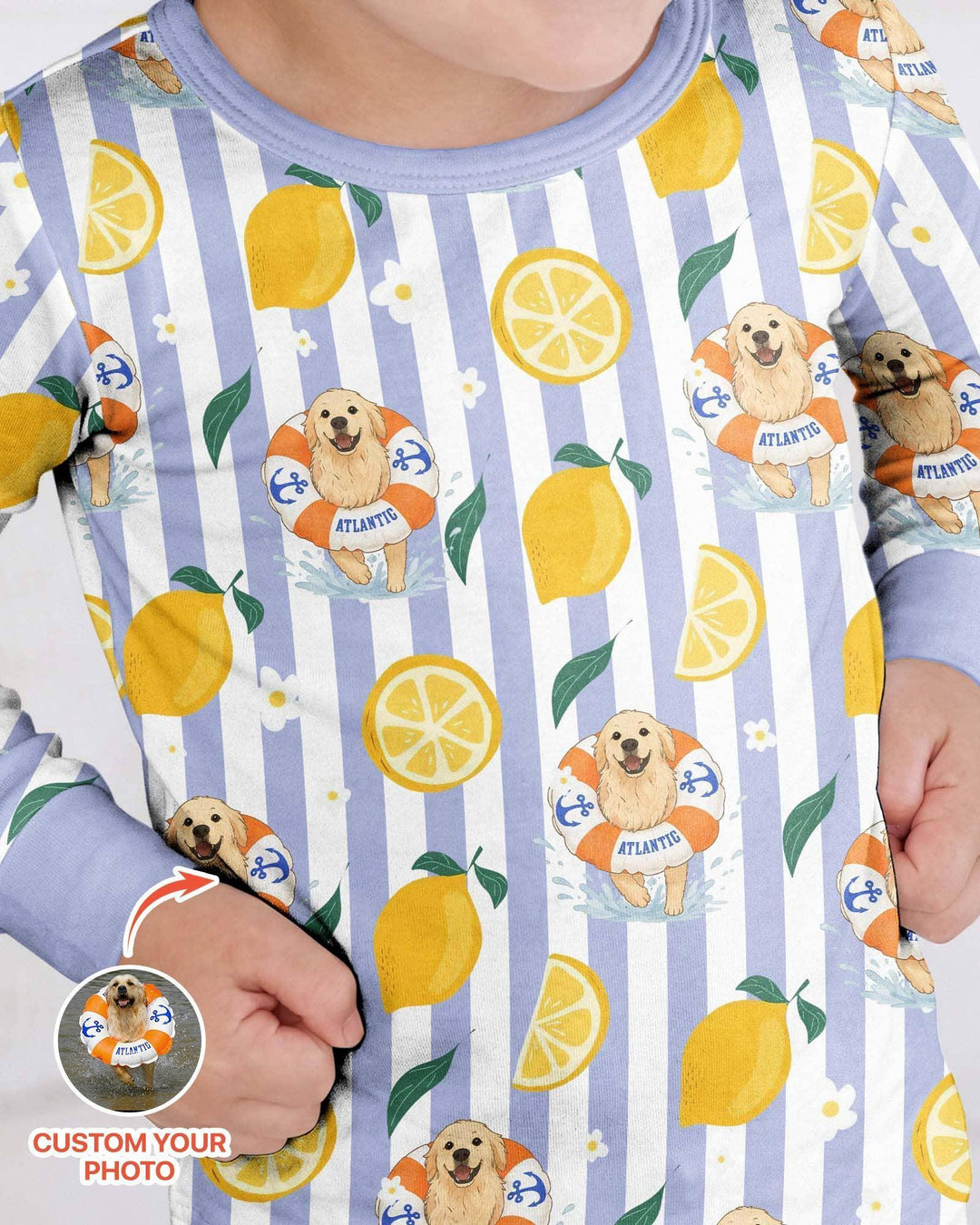 Custom Image Summer Lemon Bamboo Two Piece Long Sleeve Pajama Set