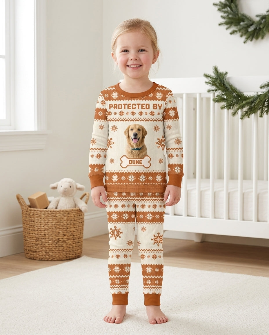Custom Photo Protected By Pet Bamboo Two Piece Long Sleeve Pajama Set