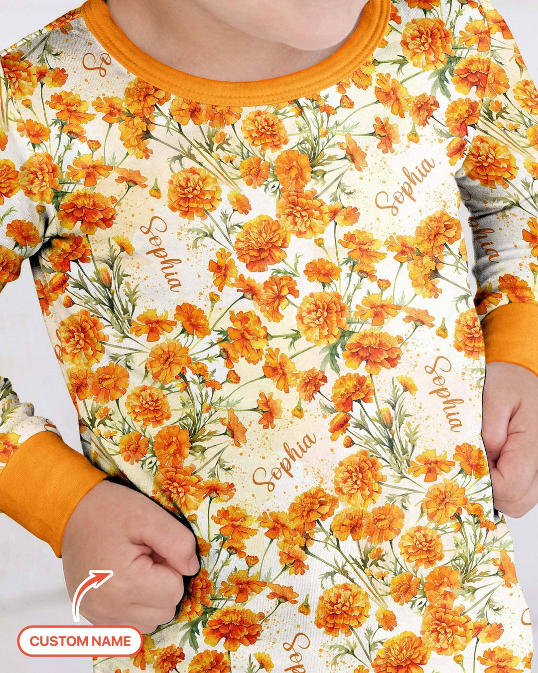 Custom Name Birth Month Flowers Bamboo Two Piece Long Sleeve Pajama Set
