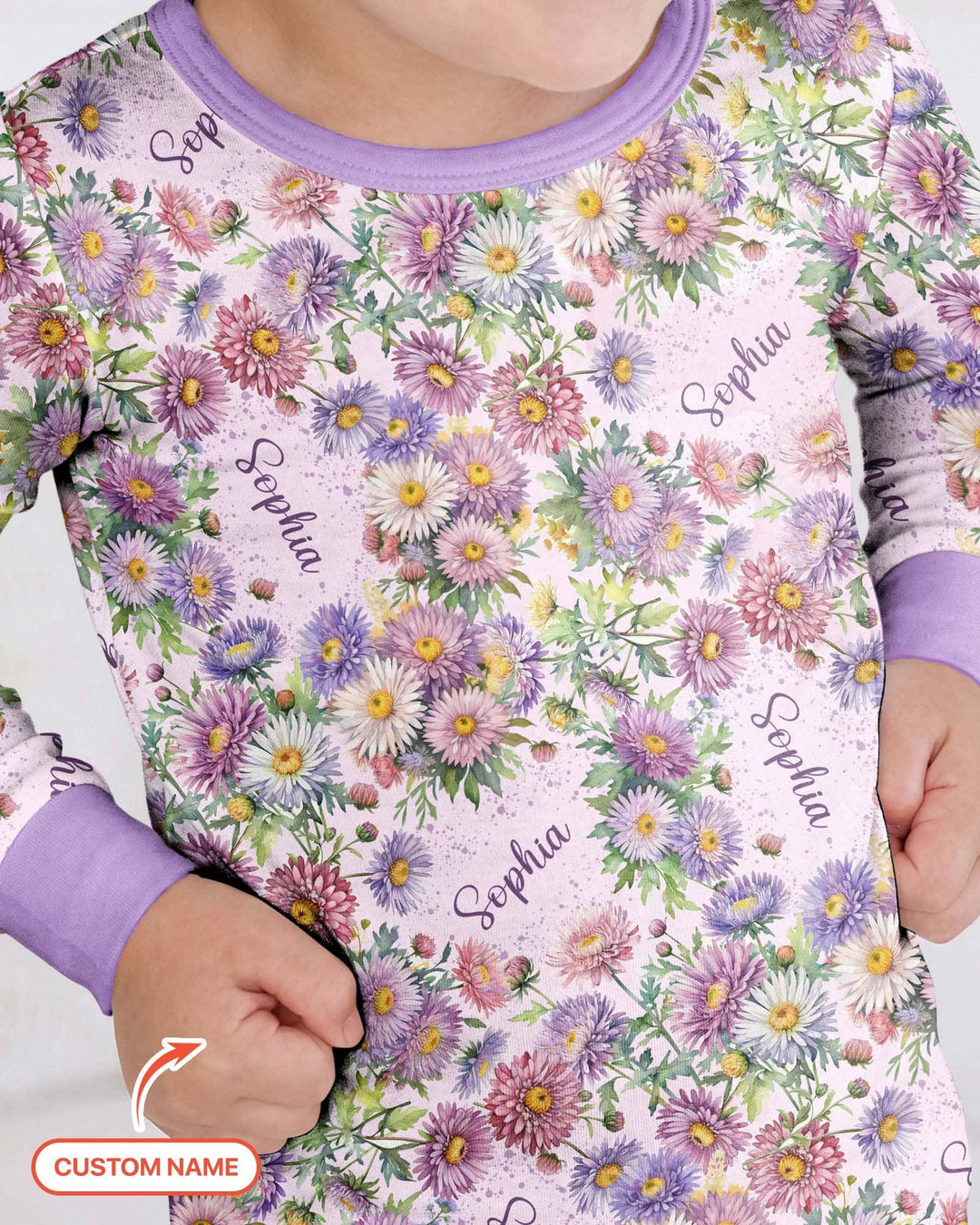 Custom Name Birth Month Flowers Bamboo Two Piece Long Sleeve Pajama Set