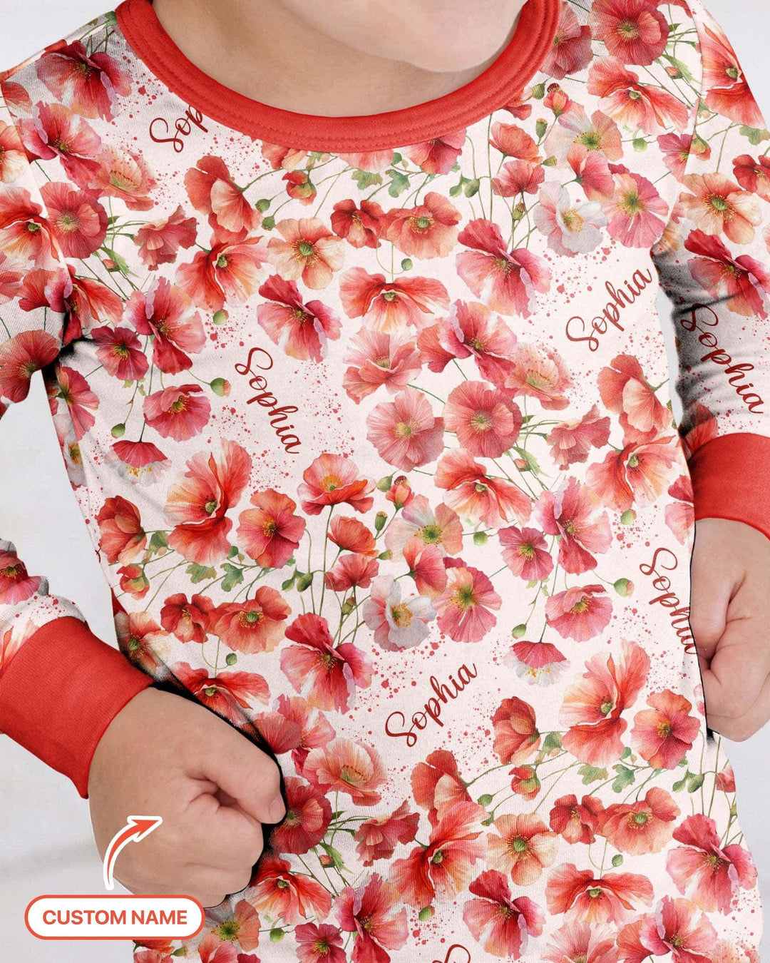 Custom Name Birth Month Flowers Bamboo Two Piece Long Sleeve Pajama Set