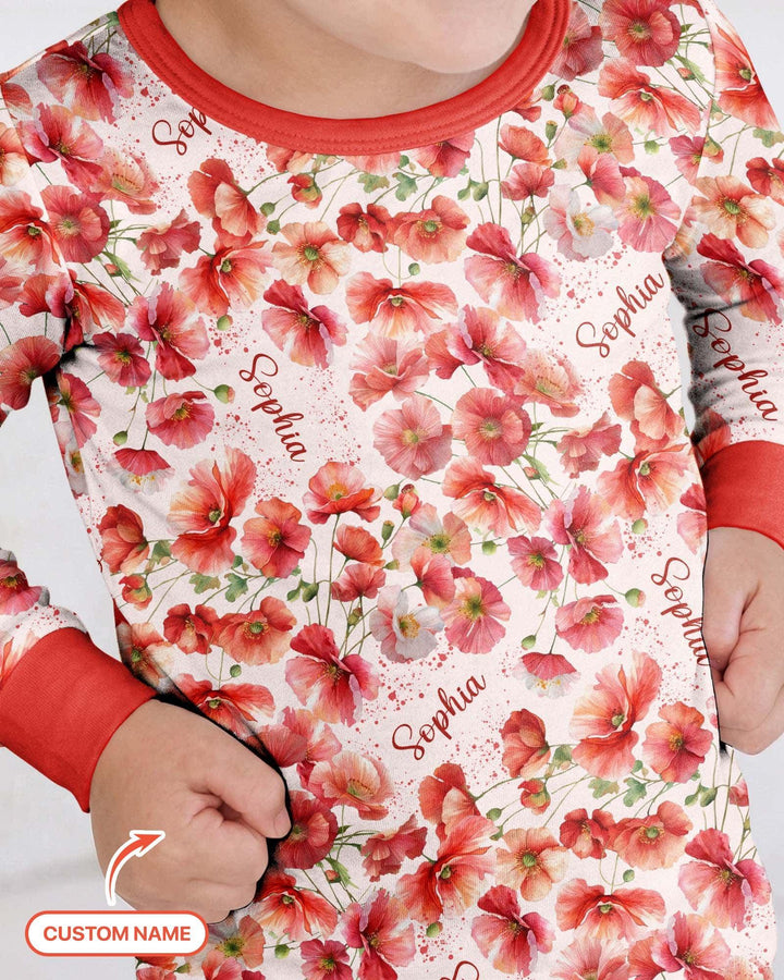 Custom Name Birth Month Flowers Bamboo Two Piece Long Sleeve Pajama Set