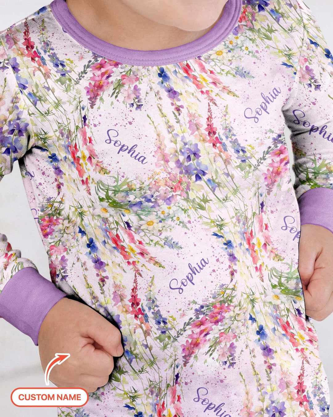 Custom Name Birth Month Flowers Bamboo Two Piece Long Sleeve Pajama Set