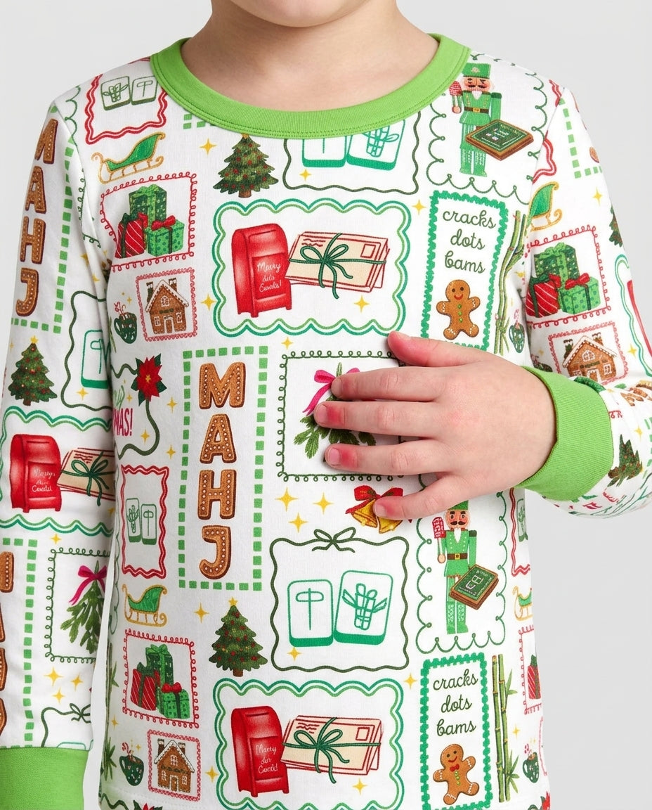 Preppy Christmas Mahjong Bamboo Two Piece Long Sleeve Pajama Set