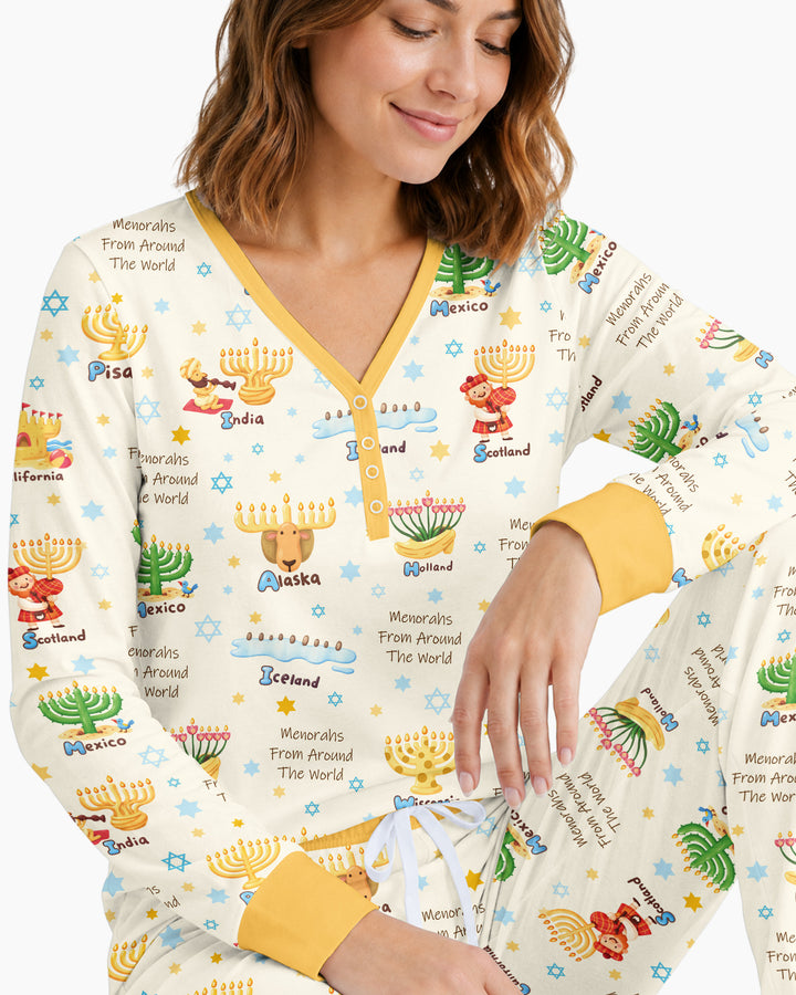 Menorahs From Around The World Bamboo Women Pajama Set