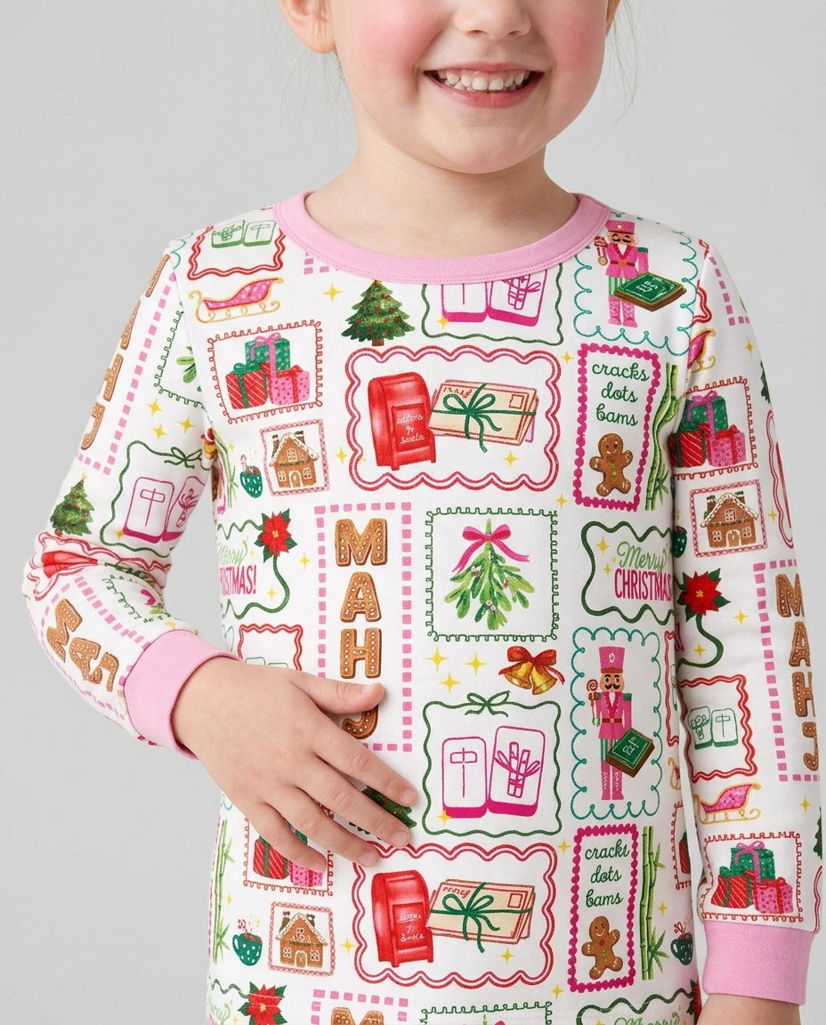 Preppy Christmas Mahjong Bamboo Two Piece Long Sleeve Pajama Set